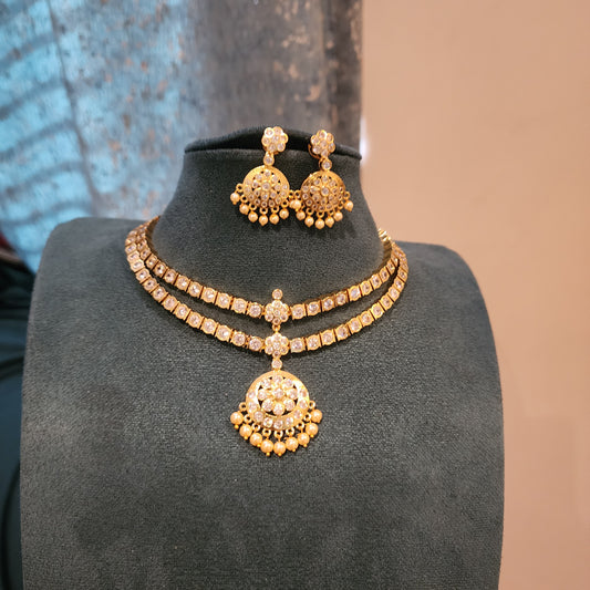 Thulasi-vintage layered white stone neckset