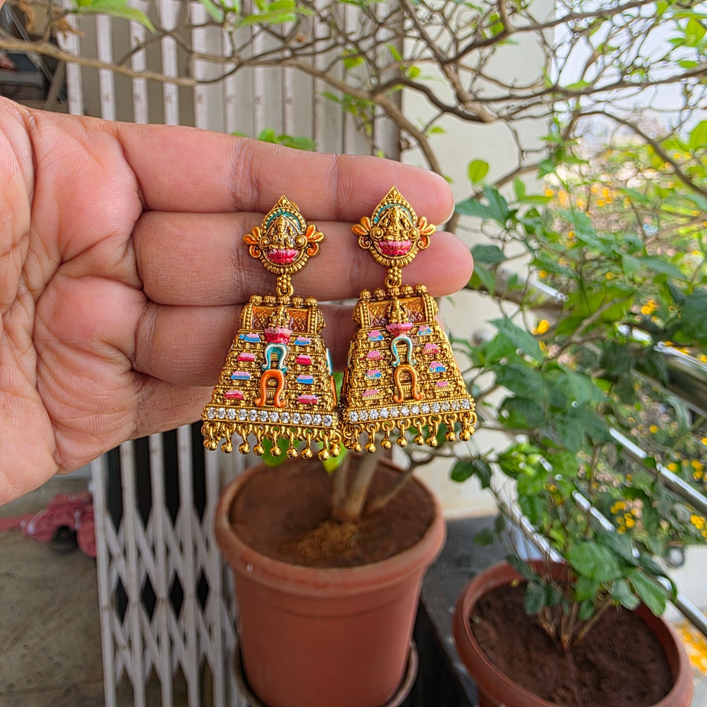 Meenakari gopuram inspired jumkha