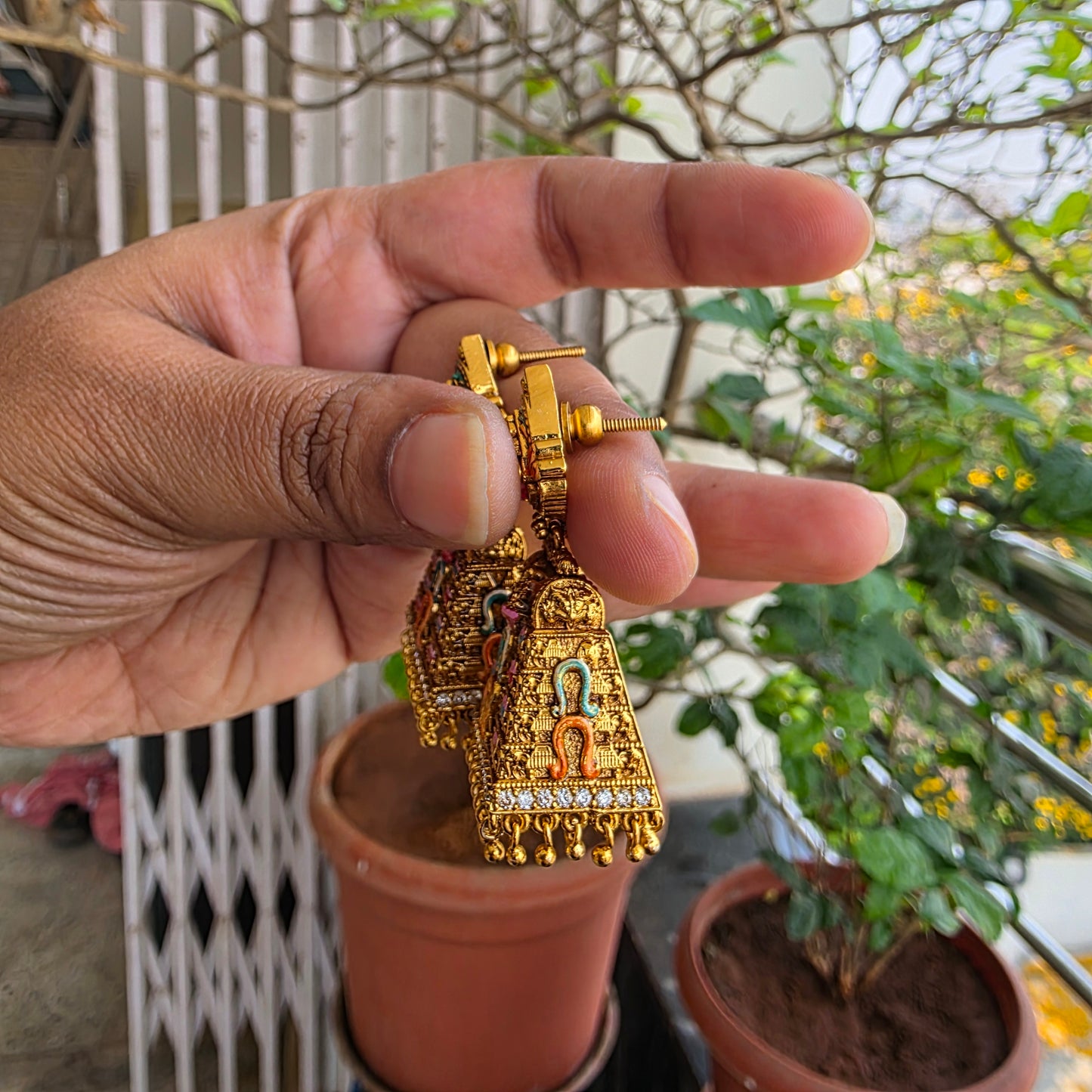 Meenakari gopuram inspired jumkha