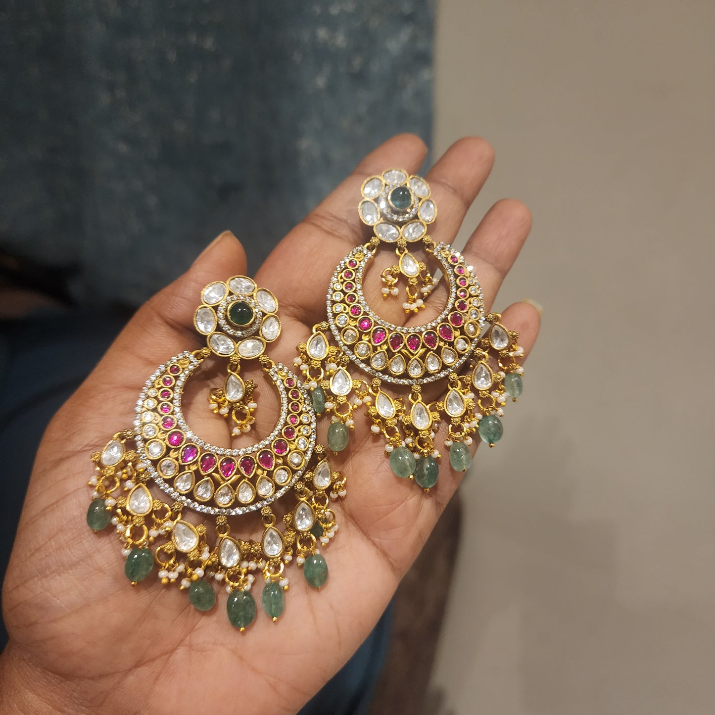 Malini- jadau and moissanite polki chandbalis