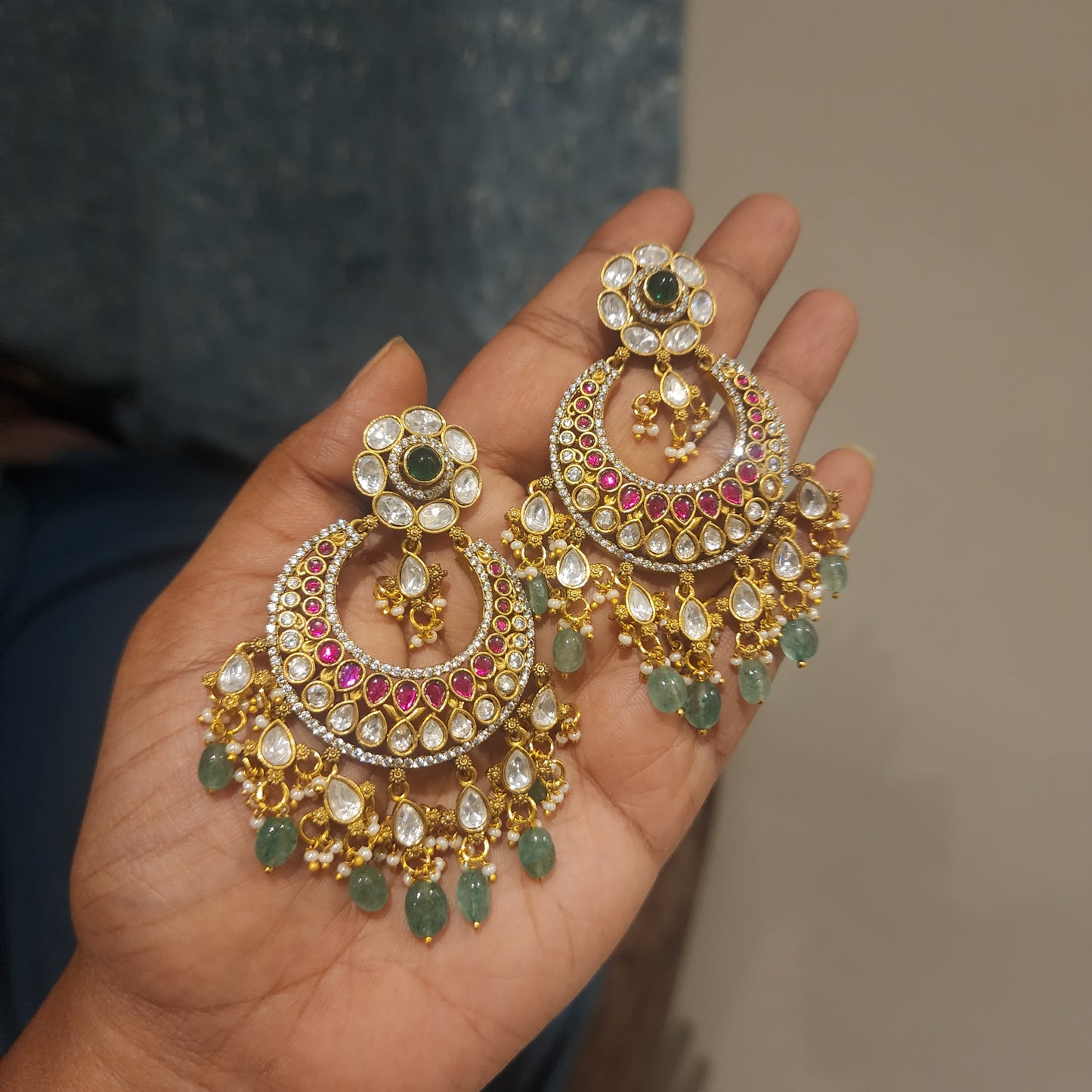 Malini- jadau and moissanite polki chandbalis
