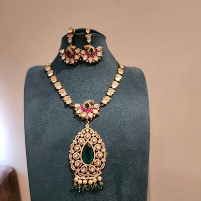Tripthi- moissanite and doublet jadau neckset