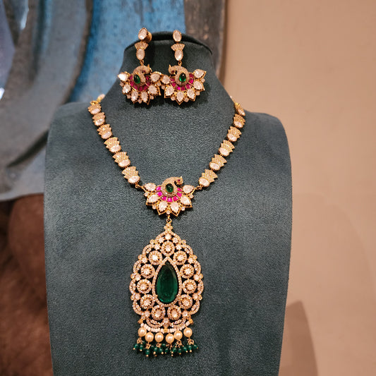 Tripthi- moissanite and doublet jadau neckset