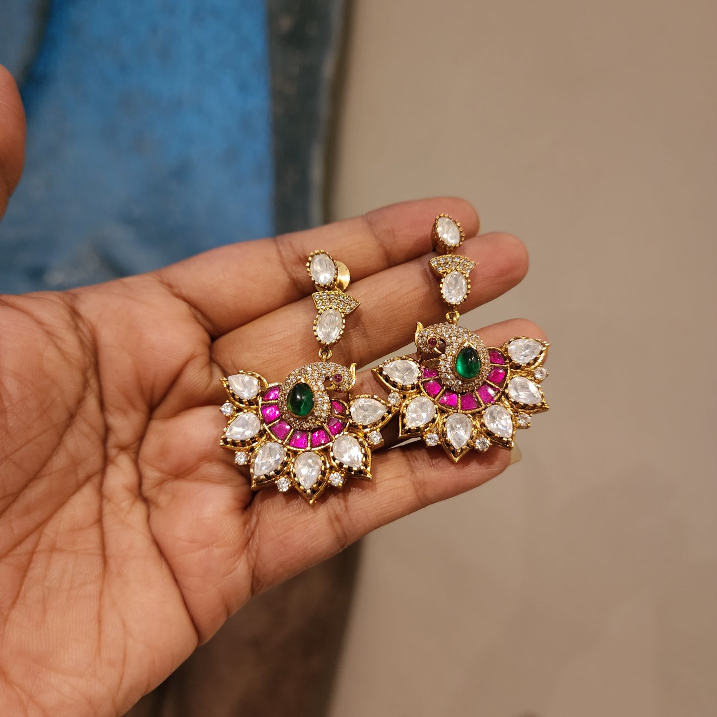 Tripthi- moissanite and doublet jadau neckset