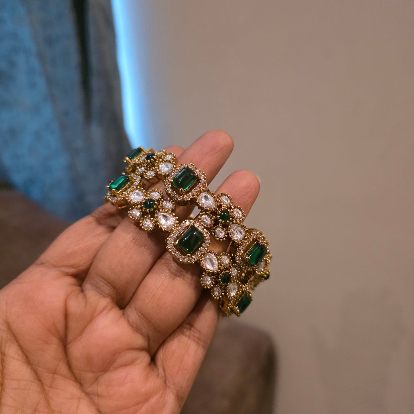 Haritham- green stone victorian moissanite bangles