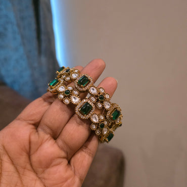 Haritham- green stone victorian moissanite bangles