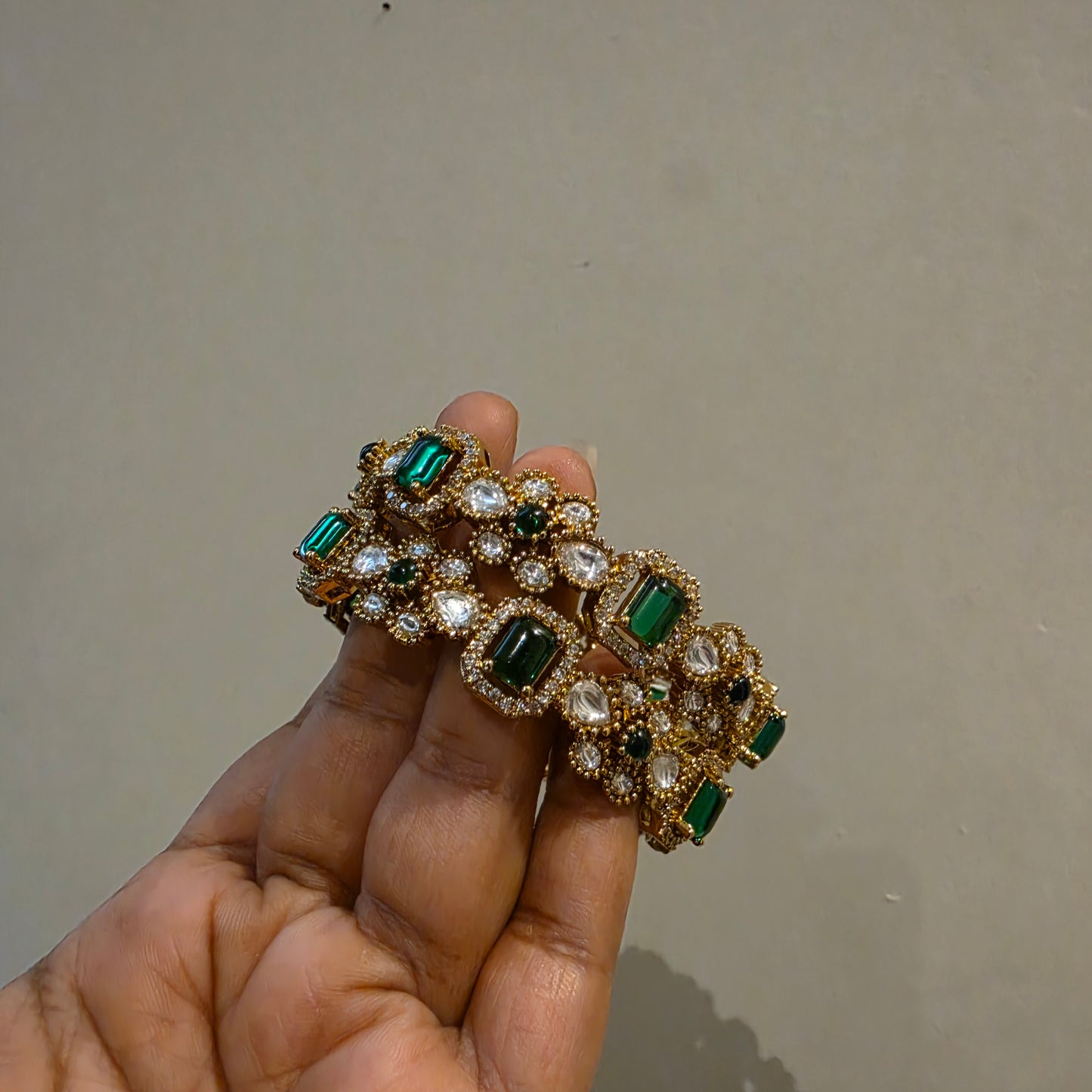 Haritham- green stone victorian moissanite bangles