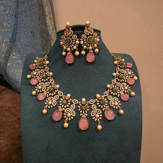 Komla-Diamond lookalike neckset with pastel stones