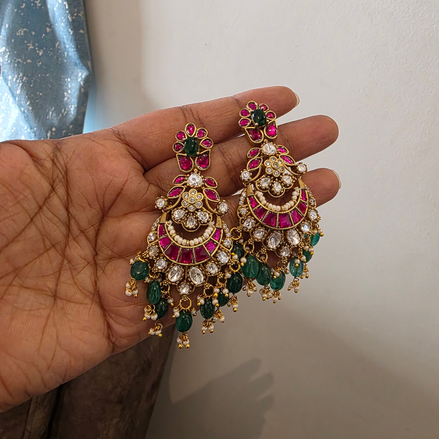 Isha- jadau and moissanite polki earring