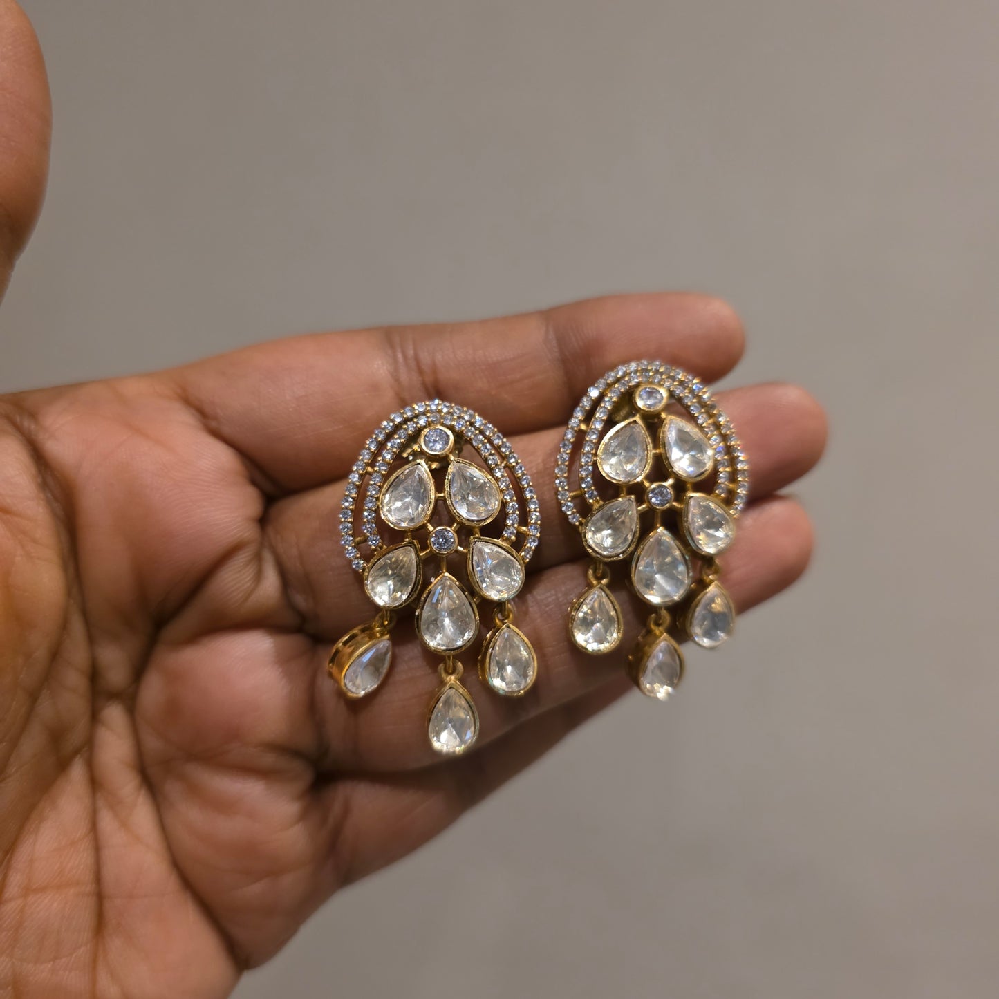 Dharani-polki studs with polki drop hangings