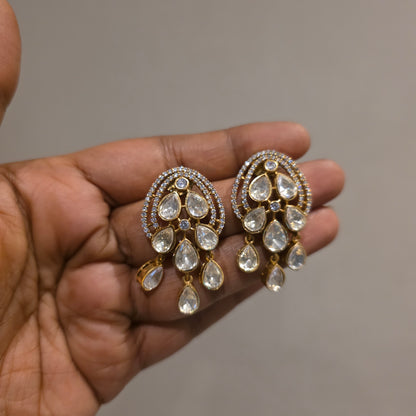 Dharani-polki studs with polki drop hangings
