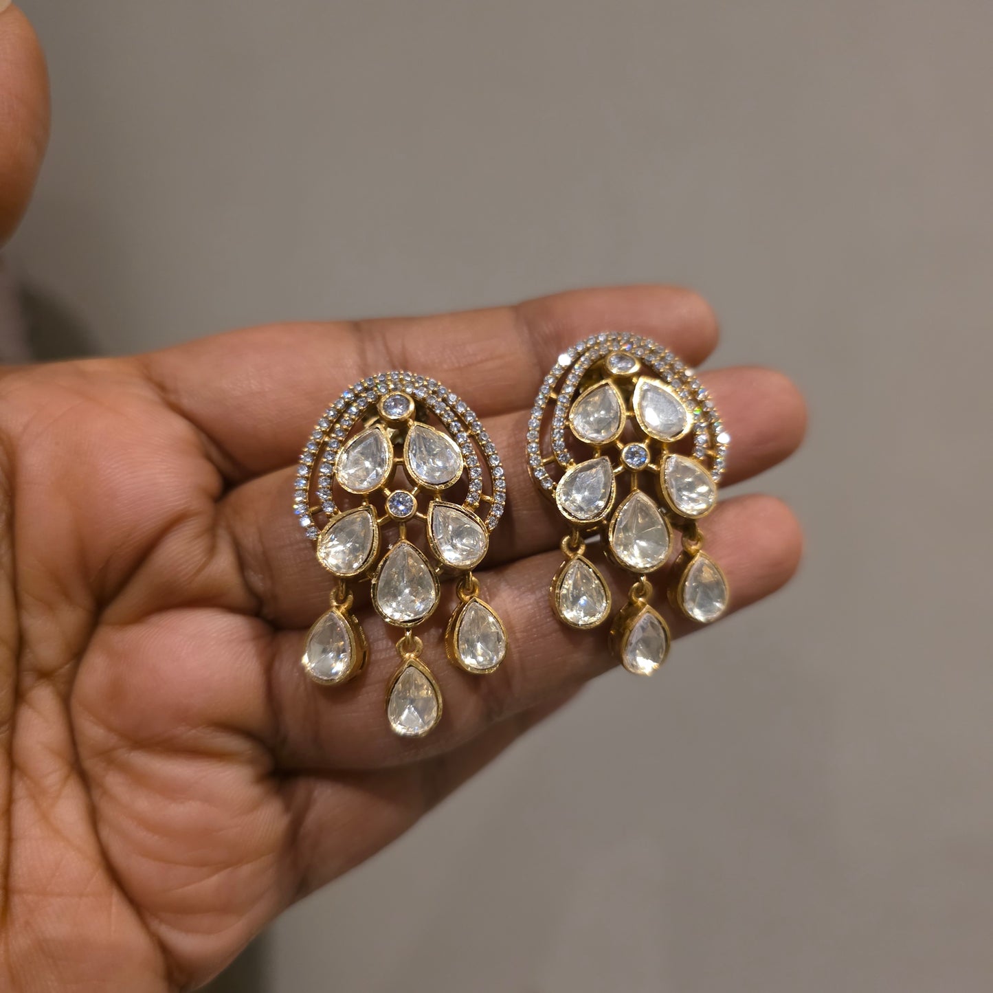Dharani-polki studs with polki drop hangings