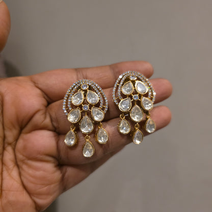 Dharani-polki studs with polki drop hangings