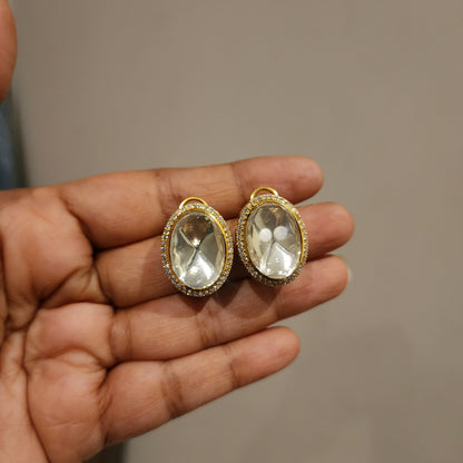 Oval shaped polki studs