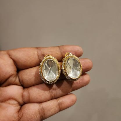 Oval shaped polki studs