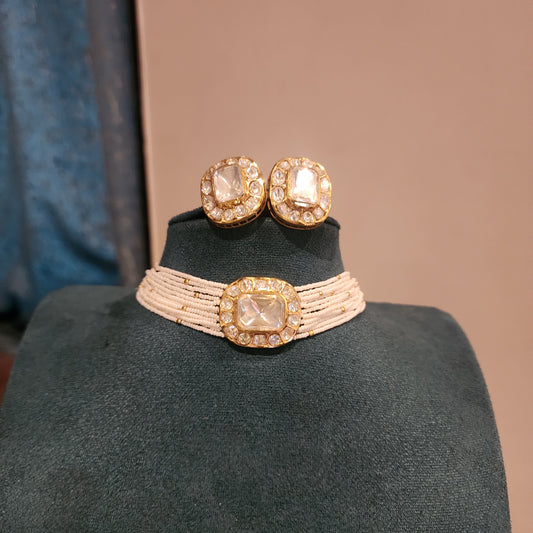 Midhuna- pearl amd polki choker set