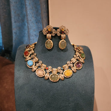 Double layered multi colored sabhyasachi jnspired neckset