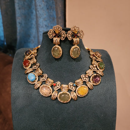 Double layered multi colored sabhyasachi jnspired neckset