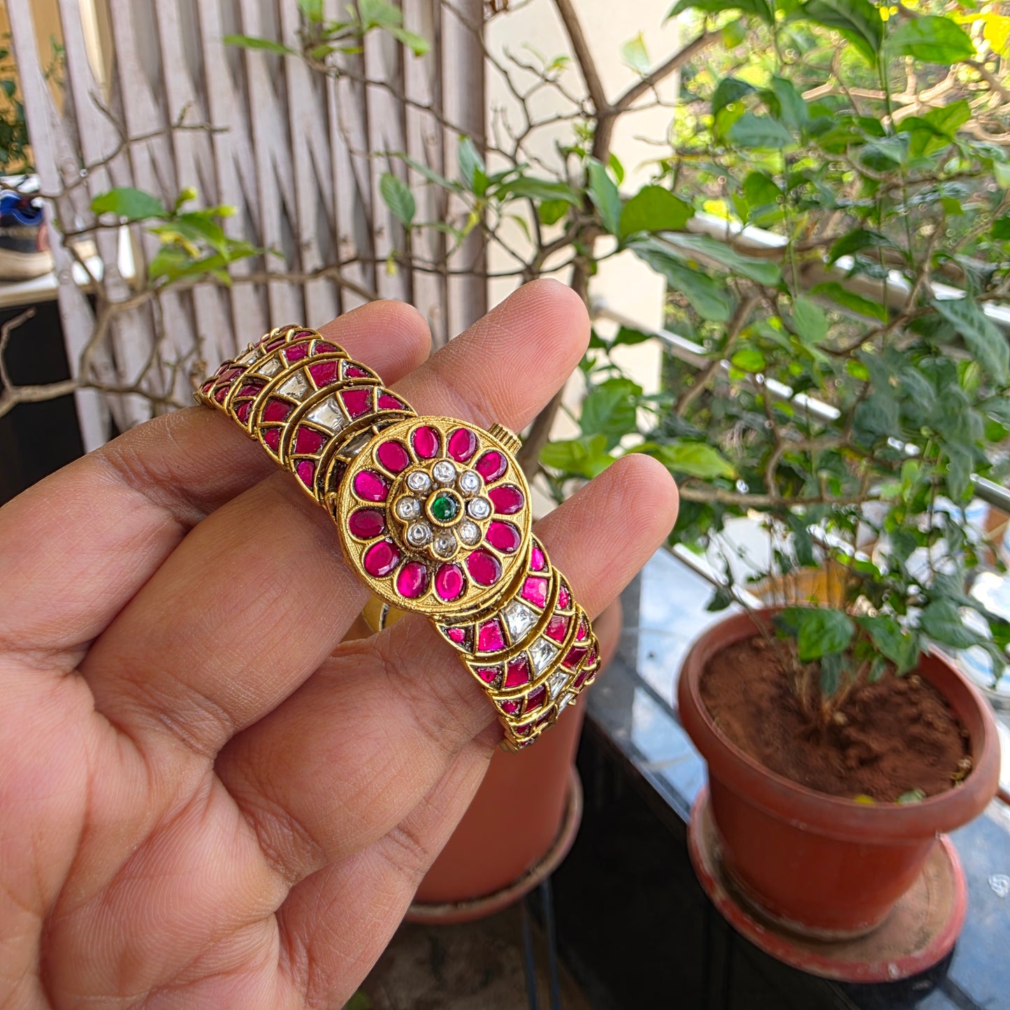 Antique finish Jadau kundan  openable bangle
