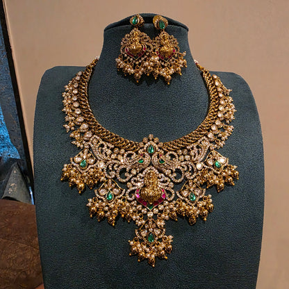 Ratnapriya- antique jadau and moissanite neckset