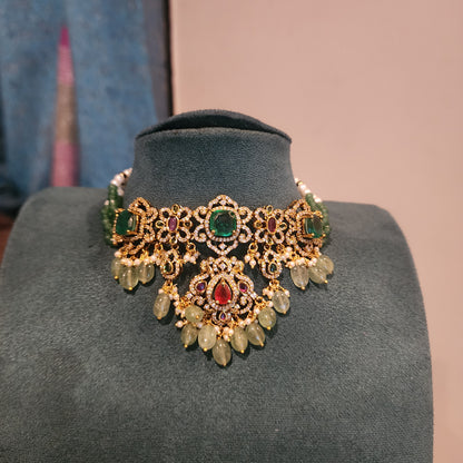 Tara- victorian plated choker with doublets and crystal beads