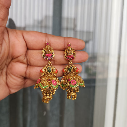 Rangina- meenakari antique layered jumkha