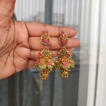 Rangina- meenakari antique layered jumkha
