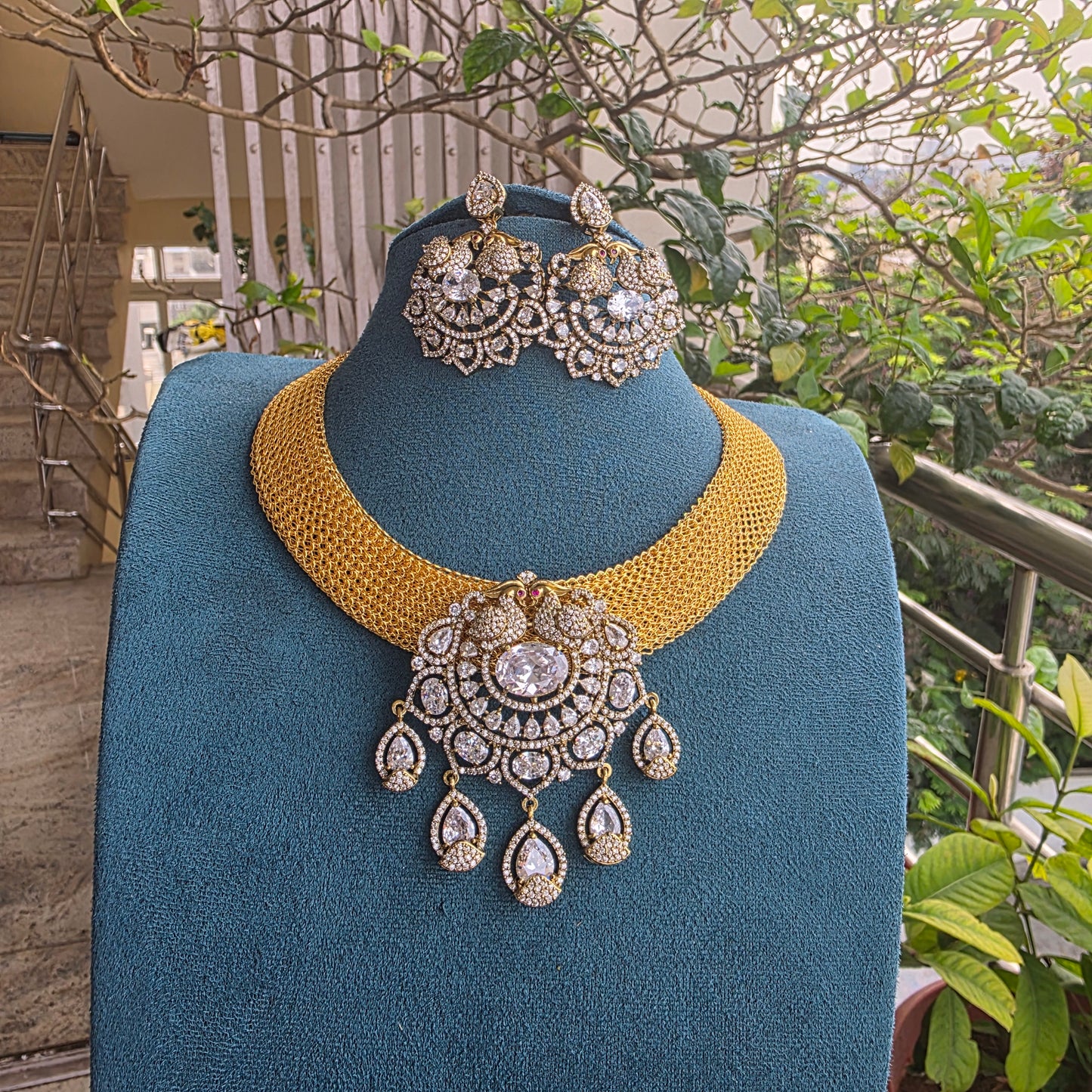 Dual Peacock victorian pendant set