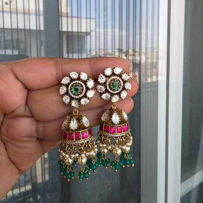 Suma- victorian plated jadau and moissanite jumkha