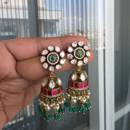 Suma- victorian plated jadau and moissanite jumkha