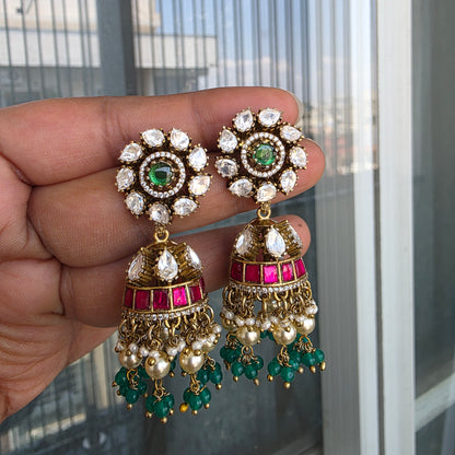 Suma- victorian plated jadau and moissanite jumkha