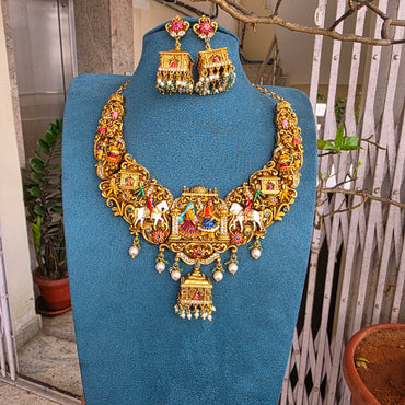 Meenakari bharath themed antique gold neckset