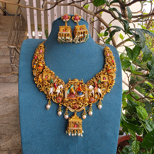 Meenakari bharath themed antique gold neckset