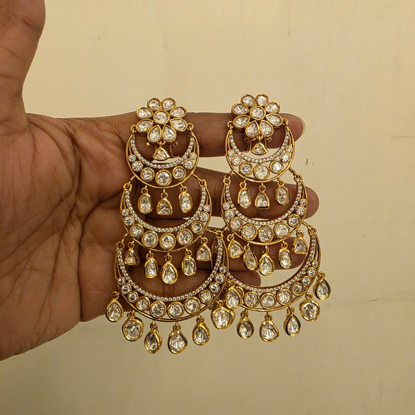 Tarangini- layered moon motifs polki chandbalis
