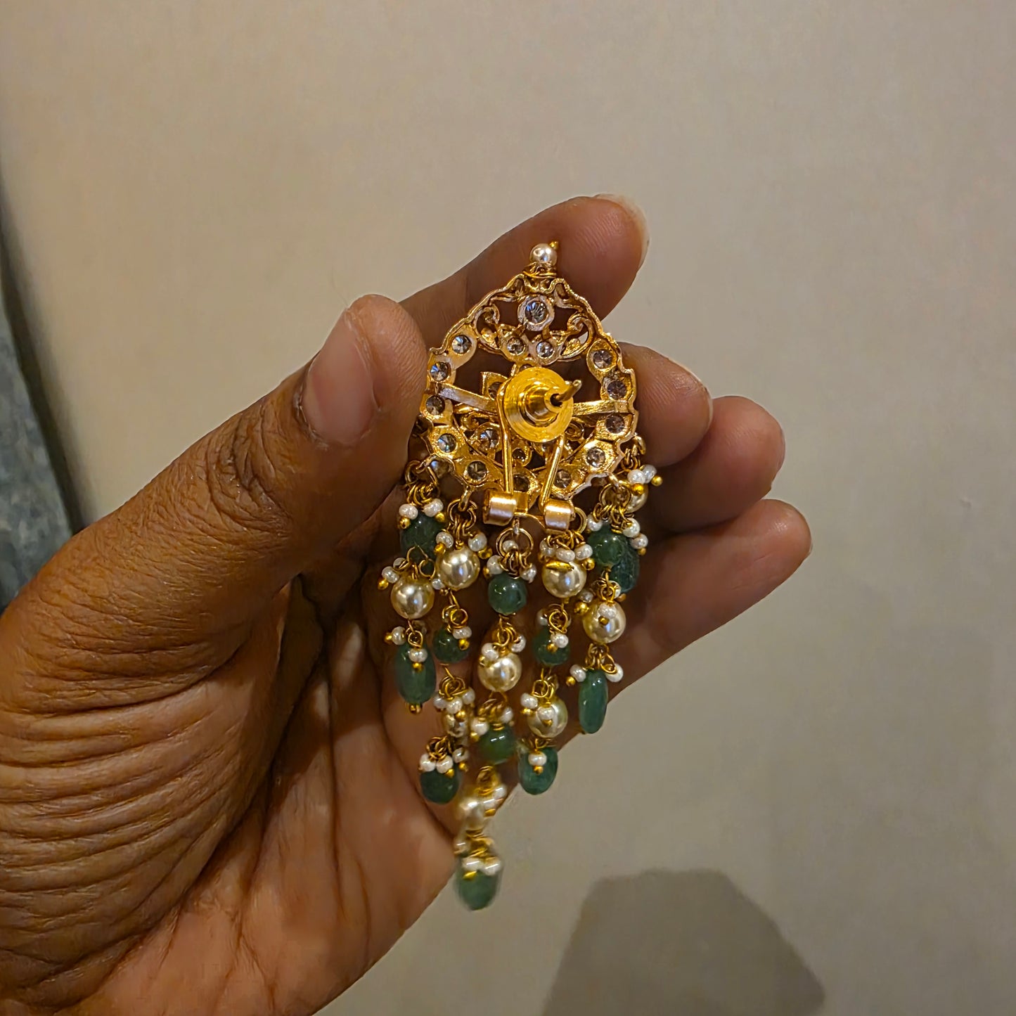 Chandana-antique pearl layered earrings with push back[ clip support now]