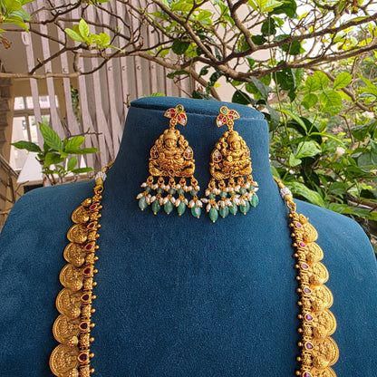 Vaidehi- antique gold finidh lakdhmi kasu with mango motifs haram