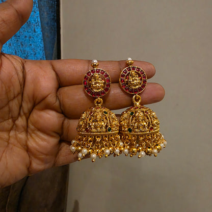 Kamakshi - long lakshmi motifs bottu haram with kemp stones