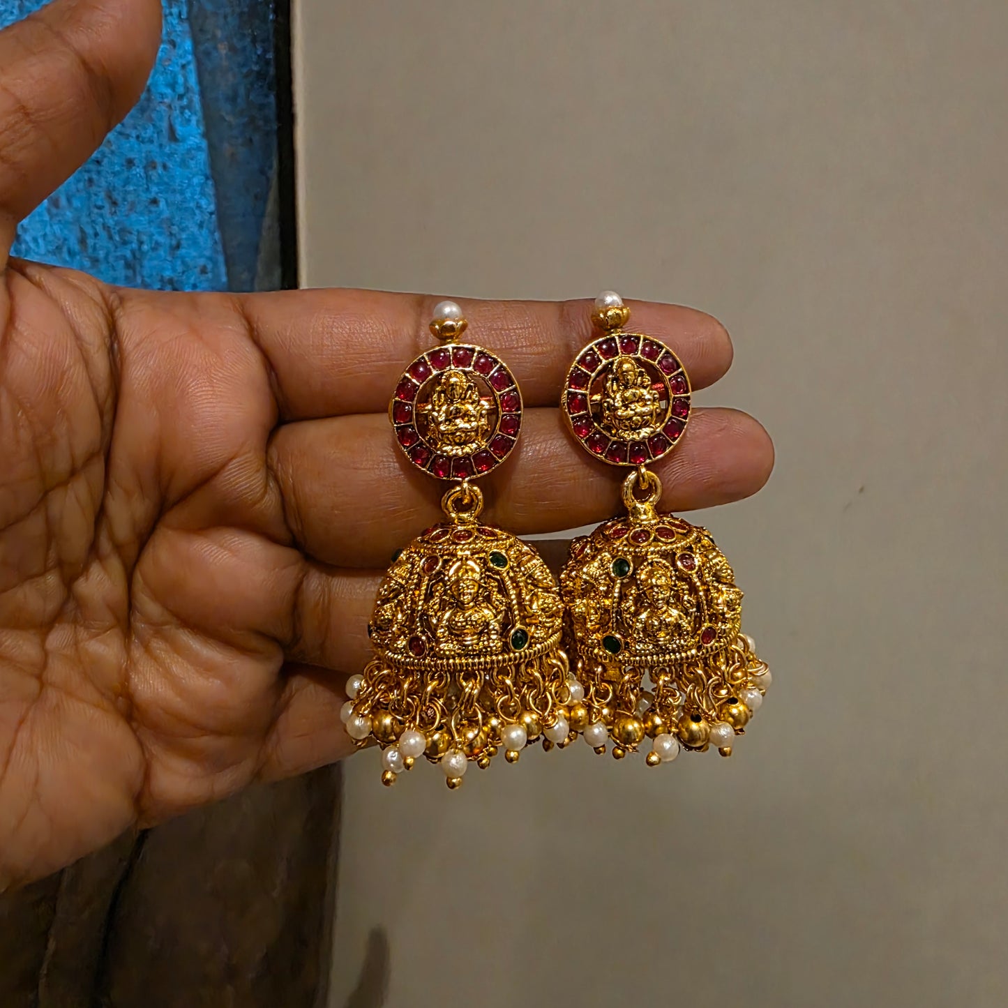 Kamakshi - long lakshmi motifs bottu haram with kemp stones