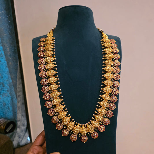 Kamakshi - long lakshmi motifs bottu haram with kemp stones