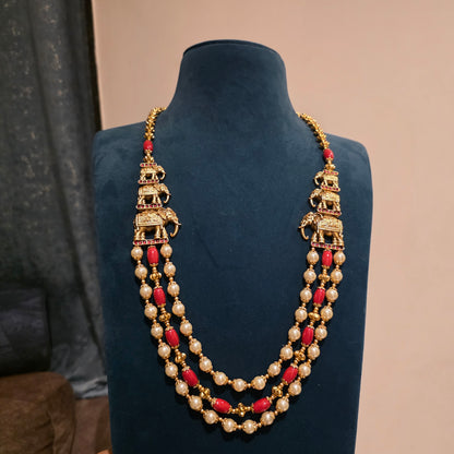 Ambuja- coral and pearl 3l3phant motifs mala