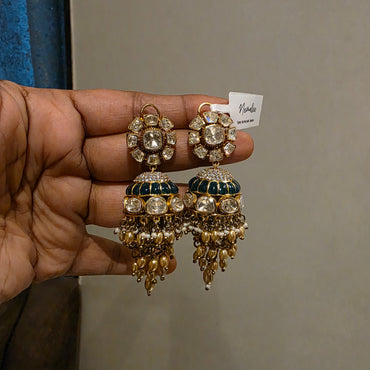 Kadhal- emerald shade polki layered jumkha
