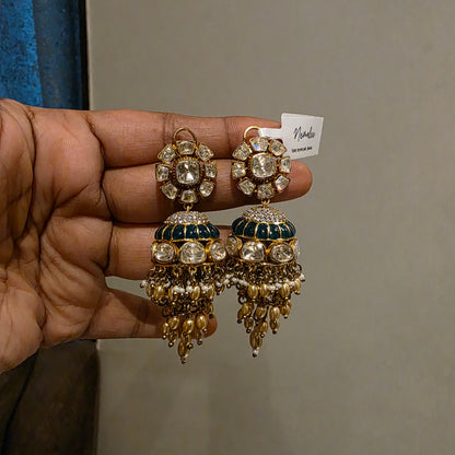 Kadhal- emerald shade polki layered jumkha