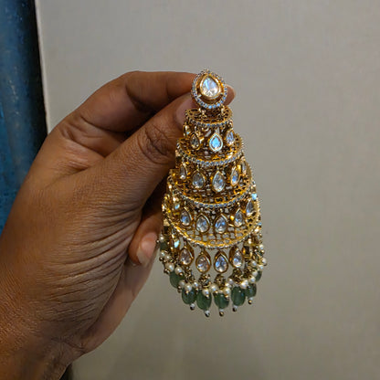 Chemkeeli- layered lv shade polki earrings