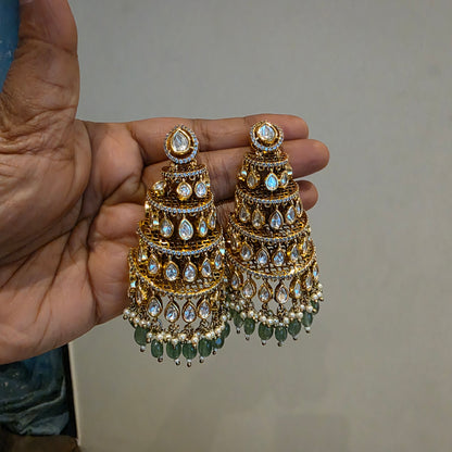 Chemkeeli- layered lv shade polki earrings