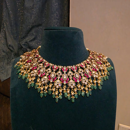 Varnika- moissanite and jadau neckset