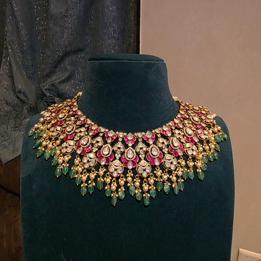 Varnika- moissanite and jadau neckset