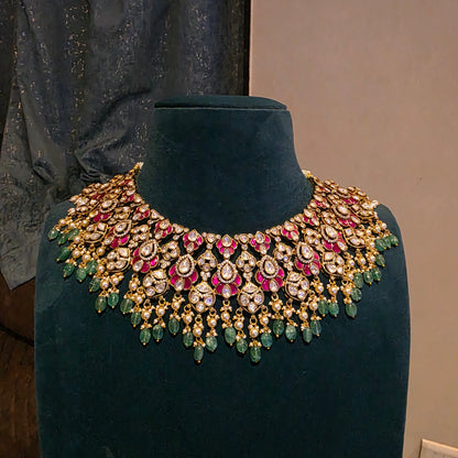Varnika- moissanite and jadau neckset