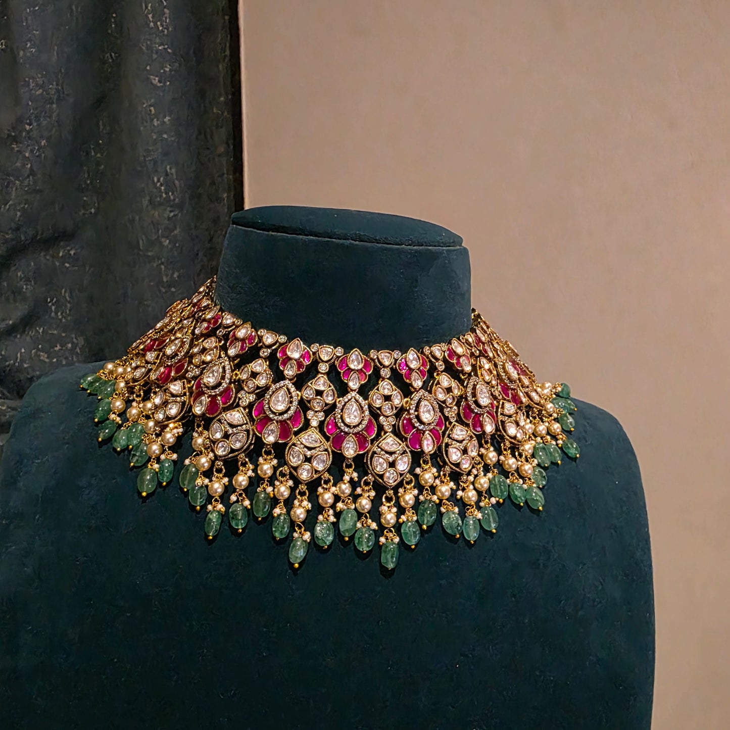 Varnika- moissanite and jadau neckset