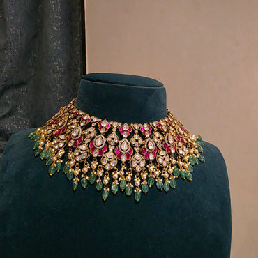 Varnika- moissanite and jadau neckset