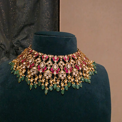 Varnika- moissanite and jadau neckset